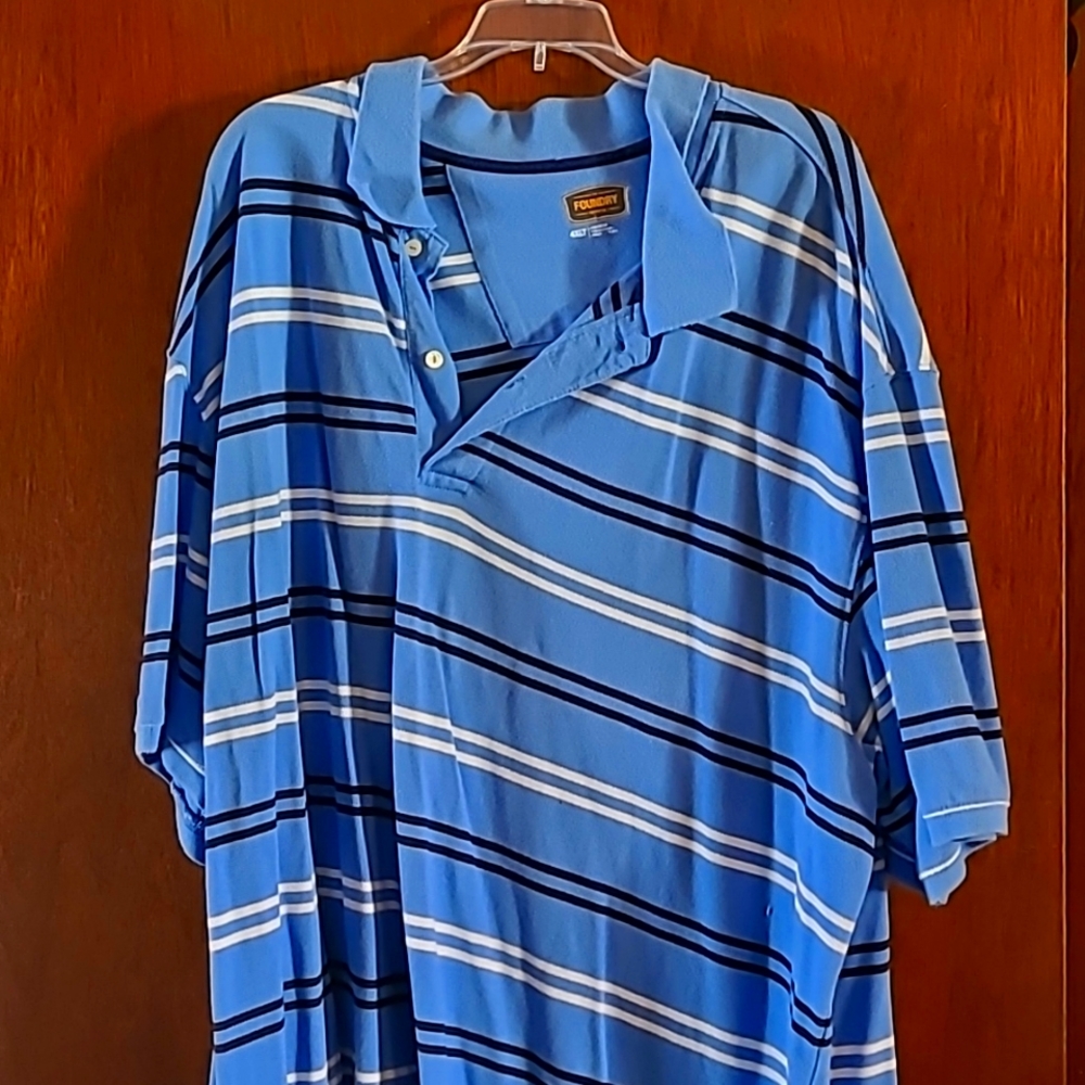 Men's Blue Striped Polo, Foundry Brand, 4XLT